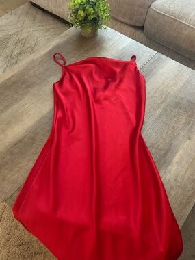 Bebe Red Satin Slip Dress